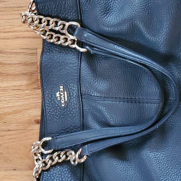 Coach leather off black shoulder bag 3, roomy sections. - Picture 1 of 10